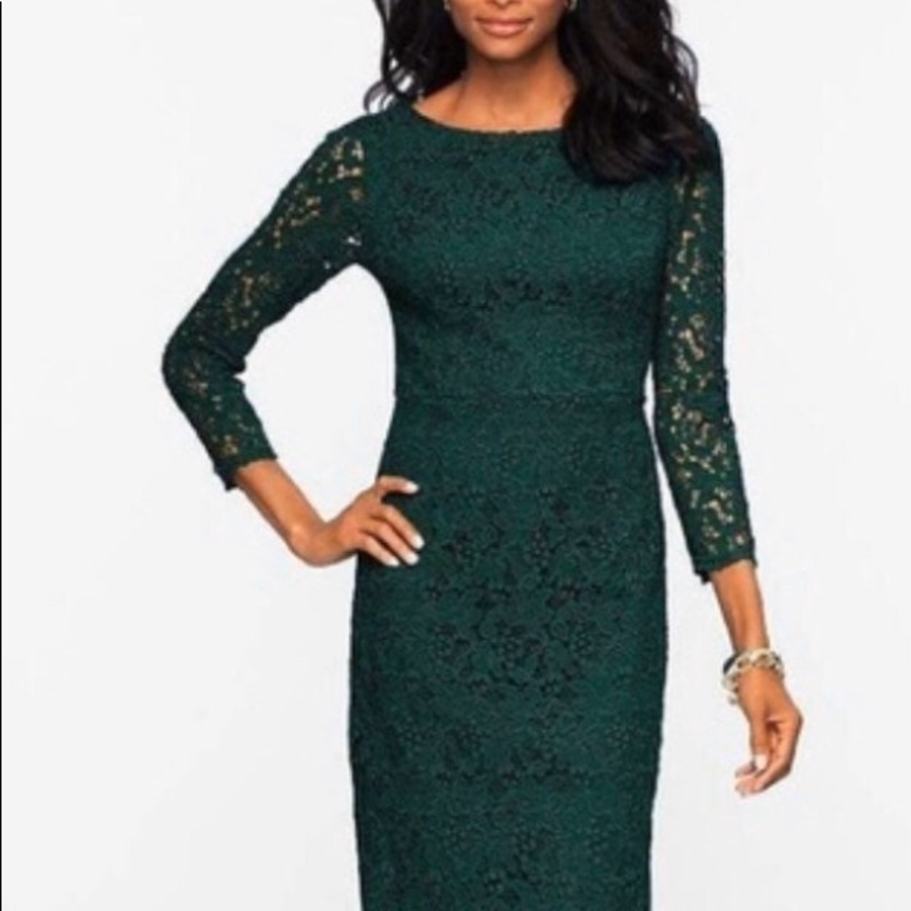 Talbots hunter green lace dress